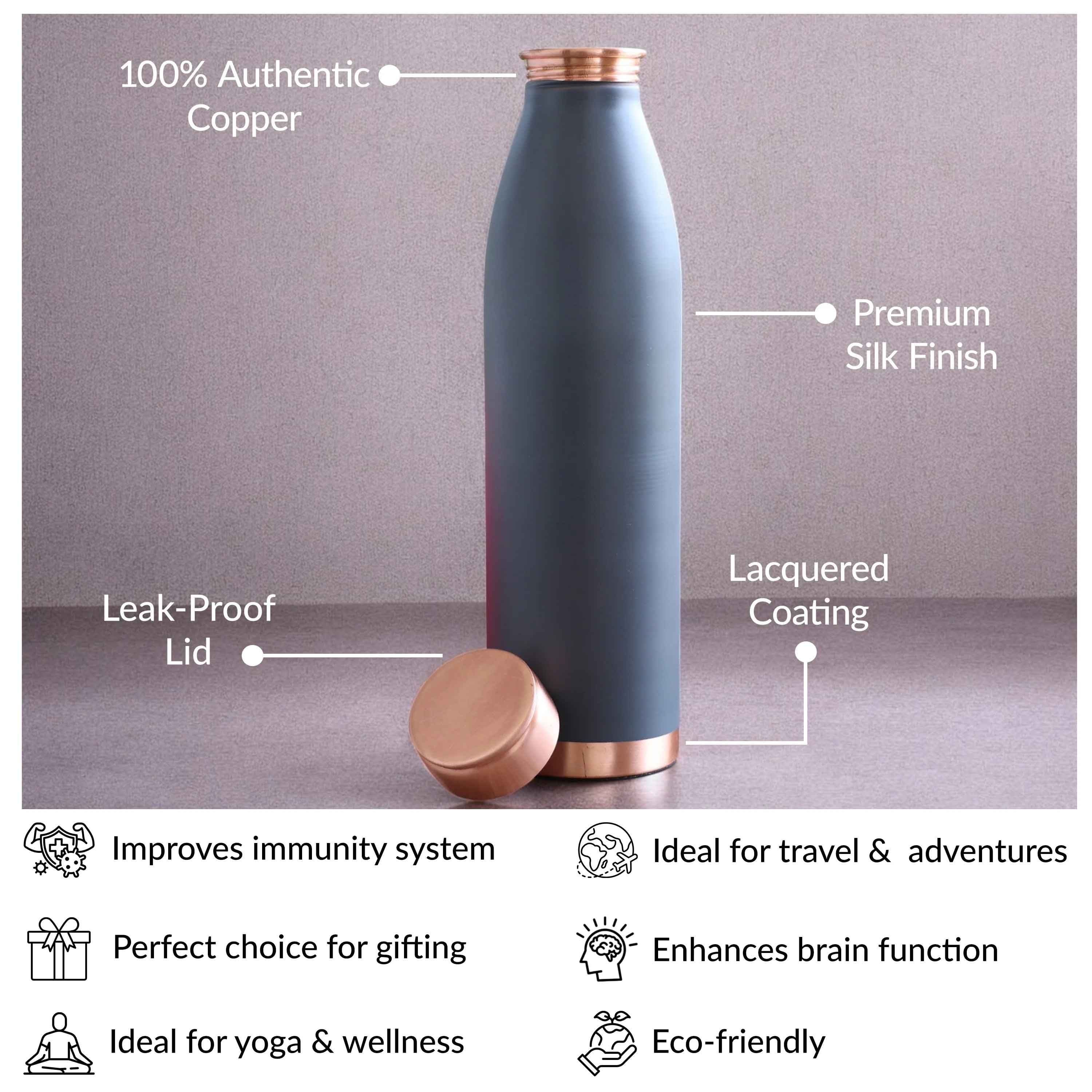 Personalized copper silk finish water bottle gray - 900 ML 157